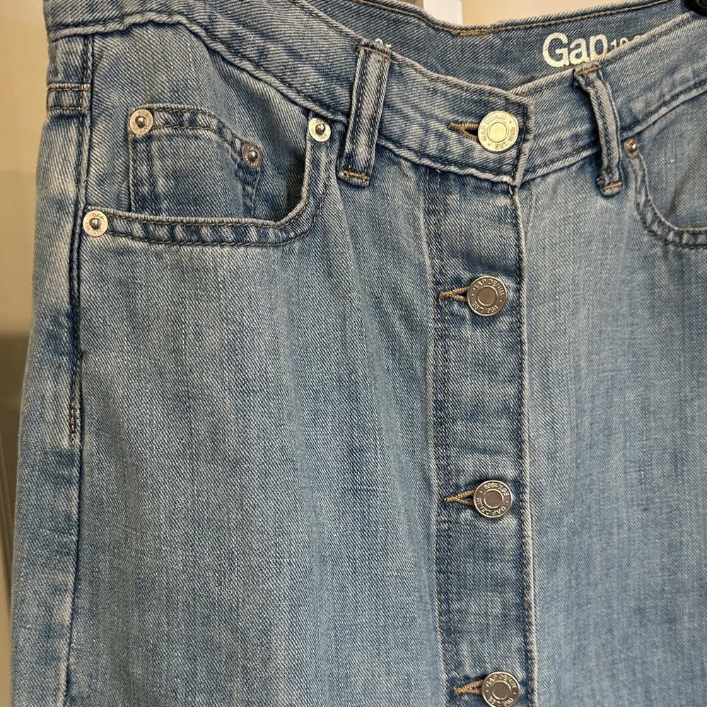 Gap 1969 Button Front Maxi Denim Skirt Size 0 Light Indigo Cotton Linen Long - Picture 4 of 7